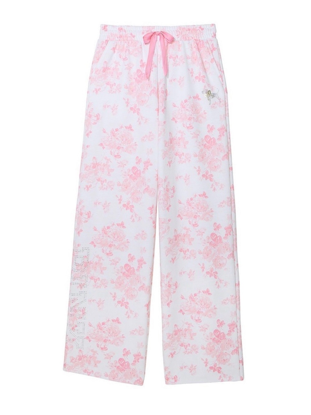 New Medium VS PINK x LoveShackFancy Rhinestone Bling Wide Leg Sweatpants Floral